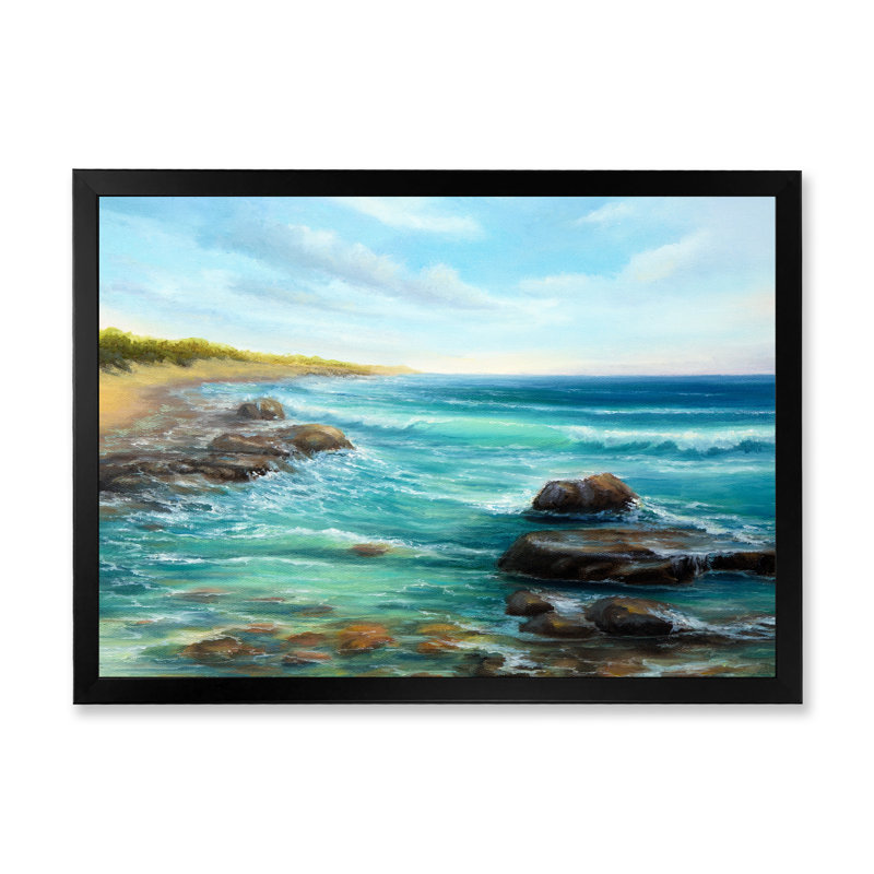 Wild Blue Ocean Waves XX - reproduction d'art sur toile, H 24 po x l 36 po x P 1 po, Cadre photo noir