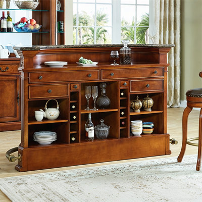 68.9" Retro Style Solid Wood Pub Table with Marble Tabletop