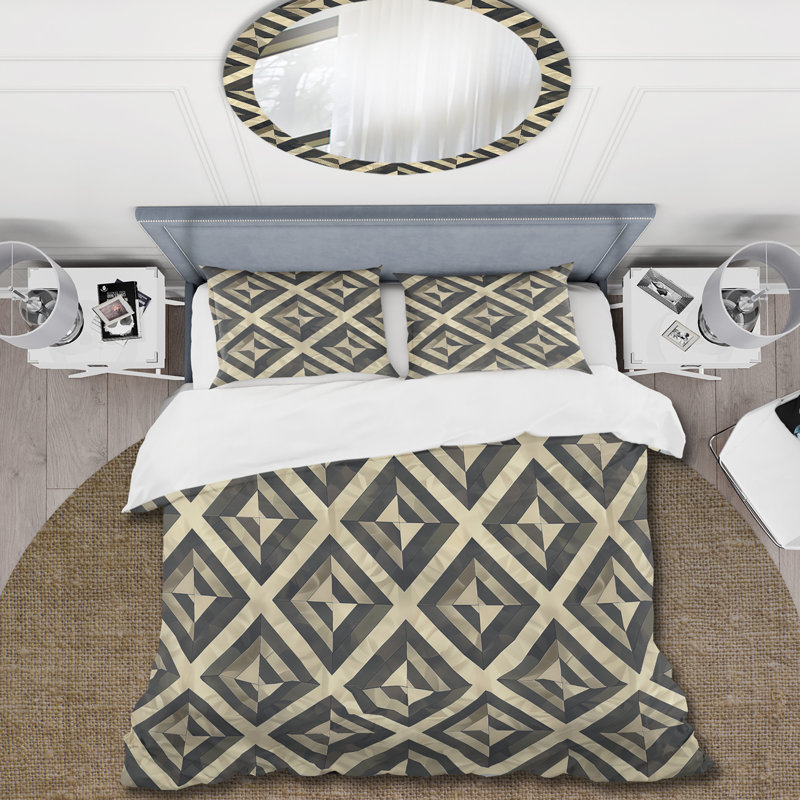 Ensemble de housse de couette beige et gris Midcentury Tiles I - Midcentury