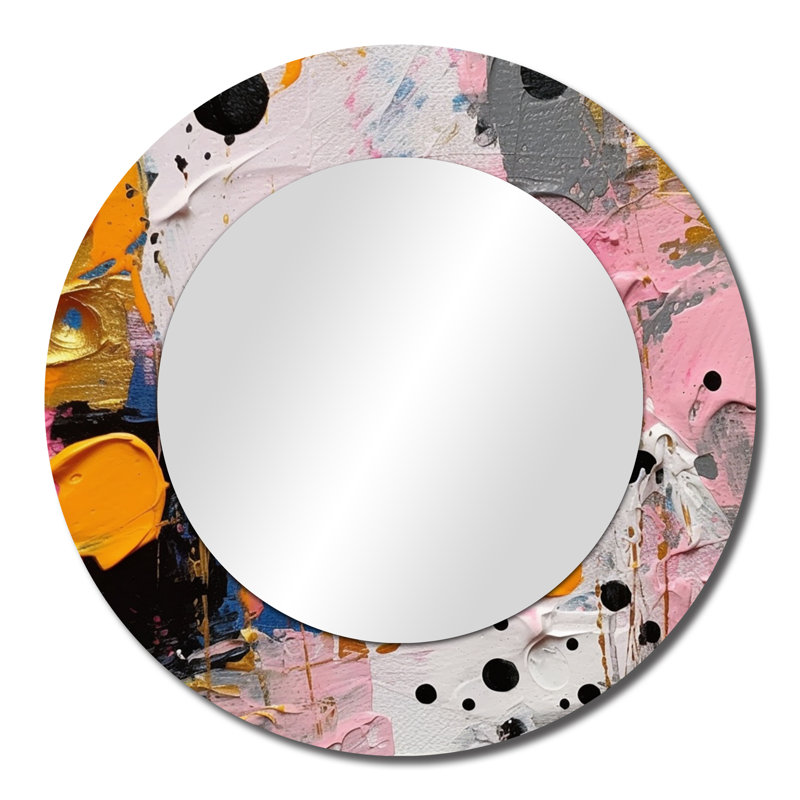Rose et gris géométrique I - miroir unique géométrique, grand miroir mural rond rose, impression d'art en métal