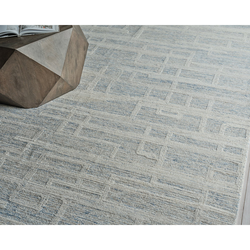 Aspen Hand Tufted Abstract Area Rug, Rectangle 9' x 12', Blue/Ivory