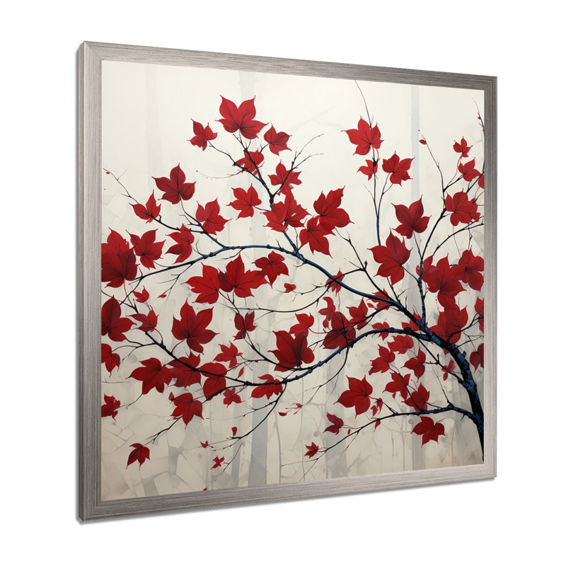 Red Leaves Scarlet Simplicity - feuilles, art mural encadré, Cadre simple argenté, H 36 po x l 36 po x P 1,5 po