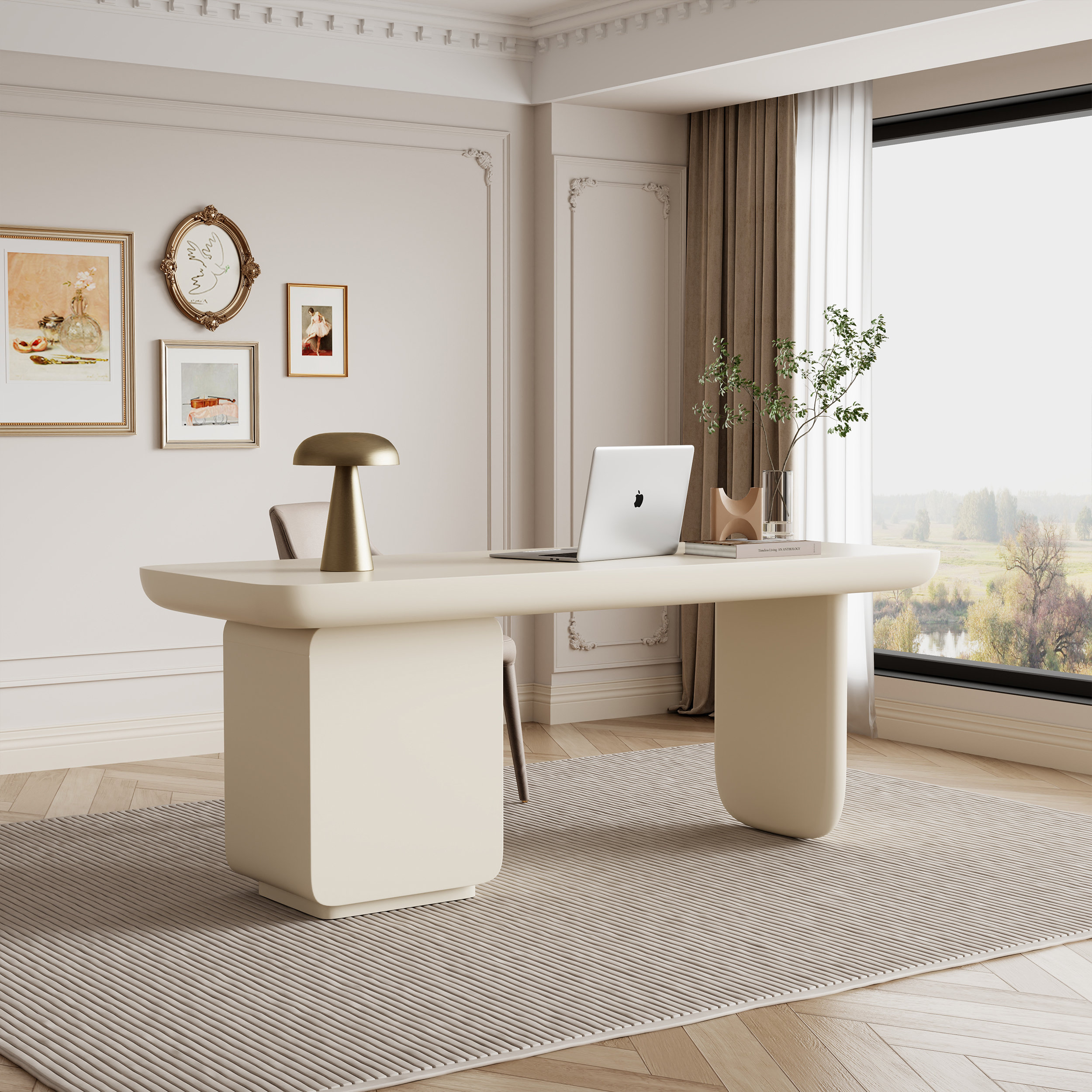 Orren Ellis 71" Rectangle White Writing Wodd Desk with Two Drawers | Wayfair