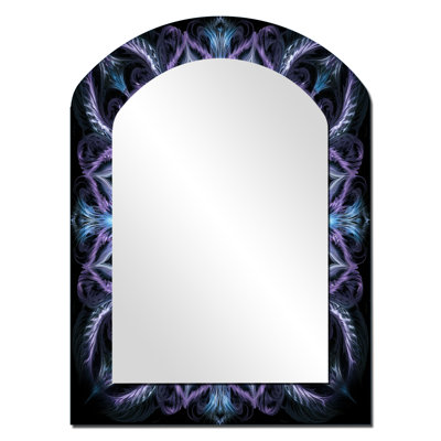 Malchow turquoise et blanc fleurs fractales IV - miroir asymétrique géométrique, miroir mural décoratif arche turquoise, impression d'art en métal