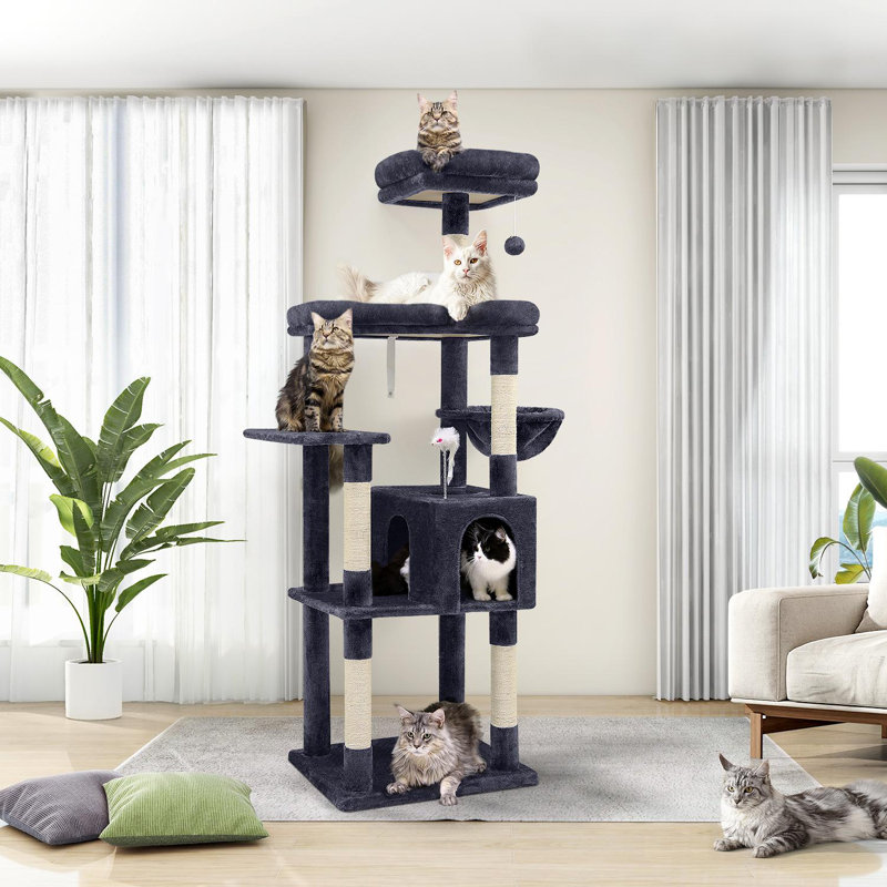 Tour pour chat en coin 68 po à conception compacte, Gris foncé