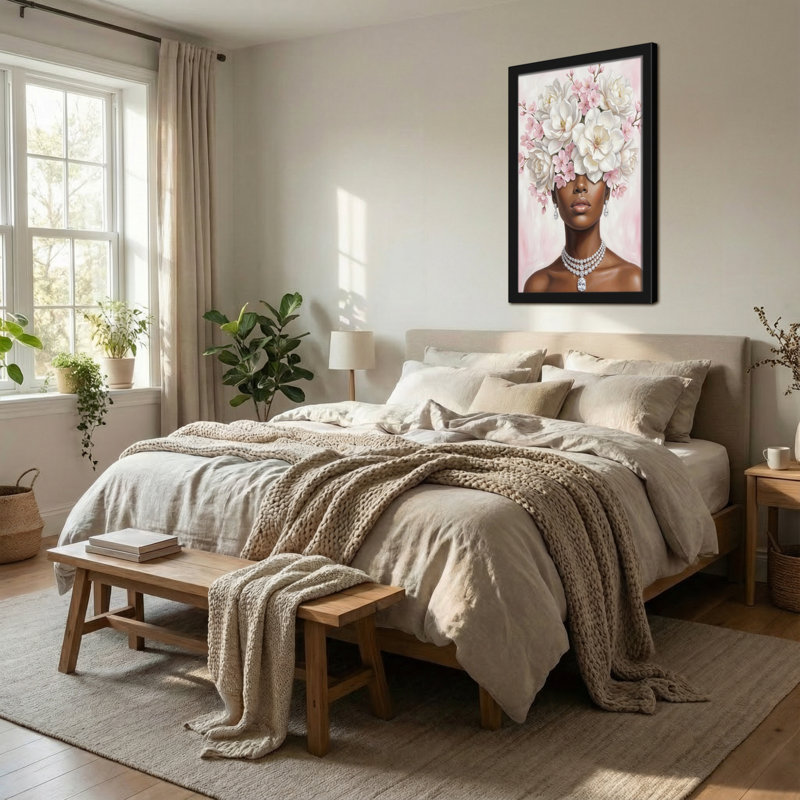 Plantes et fleurs, couronne florale, portrait de femme élégante, H 18 po x l 12 po