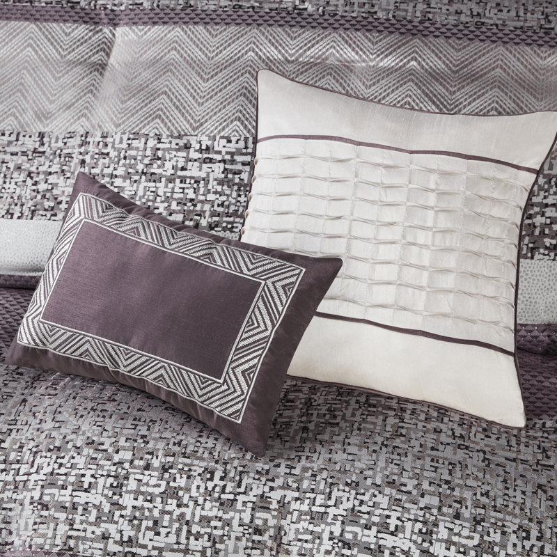 Ensemble d'édredon mauve - envers en microfibre de couleur unie, coussins décoratifs, lit 7 pièces lavable, machine plissée