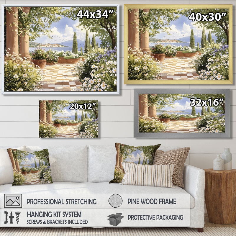 «Serene Scenic Gardens In Italy I», reproduction sur toile, 34" H x 44" W, Toile tendue, Ne s’applique pas