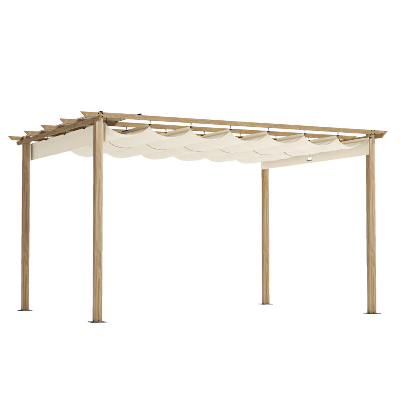 Pergola, 87.4" H x 155" x W x 120" D, Beige, Natural Wood Grain 