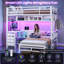 Lit superposé simple au-dessus de simple avec bureau en L et lumières à DEL, lits superposés robustes avec bibliothèque, tiroirs de rangement et station de charge, lit superposé en forme de L avec barrière de sécurité pour enfants, peu encombrant, blanc-59502262