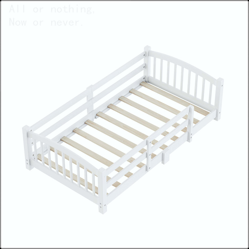 Full Size Montessori Floor Bed with Safety Guardrails, White, Twin
