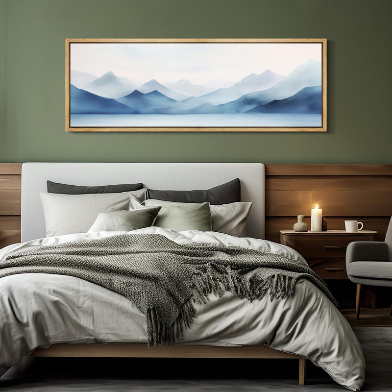 Minimal Landscape " Tranquil Hues Soft Blue Mountain Range Vintage Inspired Stripes Art Decor Extra Large Pictures ", Natural