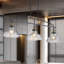 Luminaire suspendu pour îlot de cuisine 3 lumières noir et doré