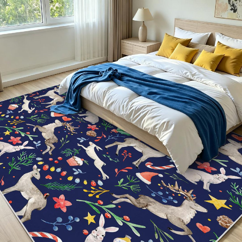 Tapis transparent lavable à la machine, ornements de Noël avec tapis d'intérieur, Rectangle 71 po x 98 po