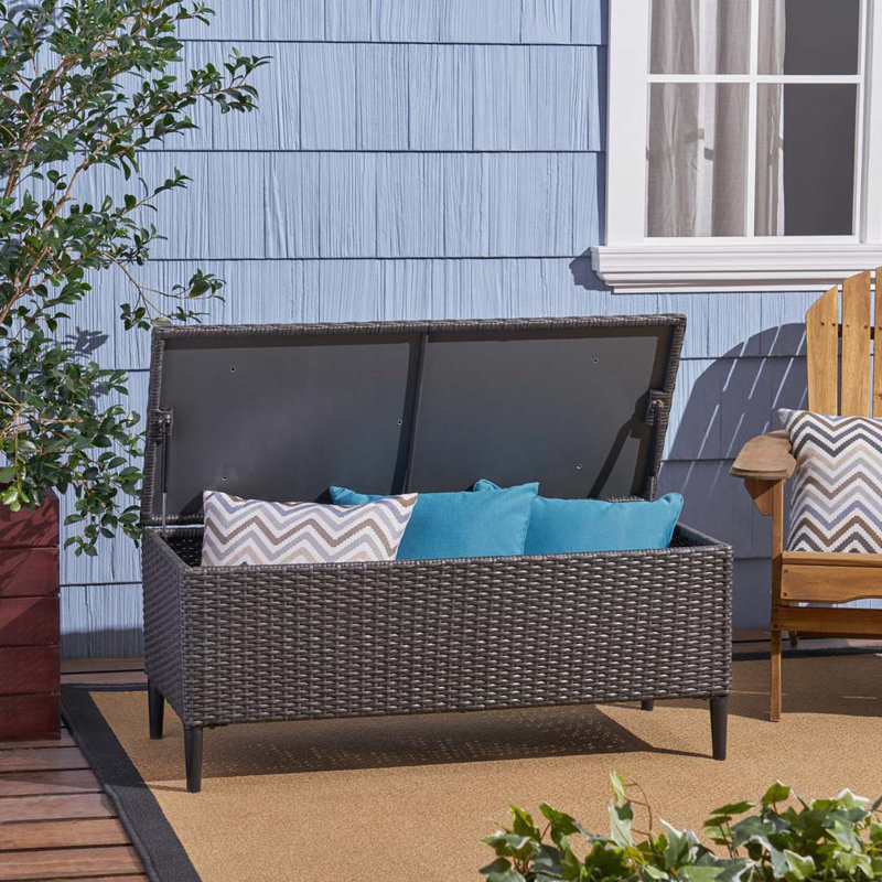 Banc de rangement en rotin pour l'extérieur, Gris