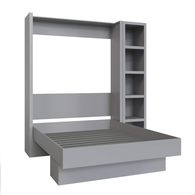 Easy-Lift Murphy Wall Bed with Bookshelf, Gray, Full/Double