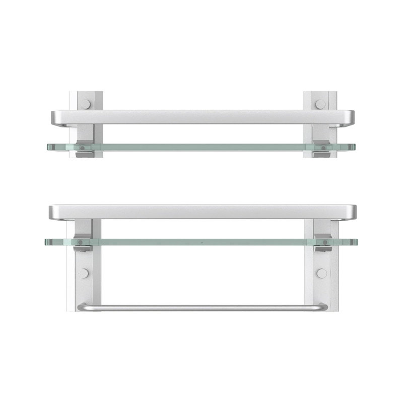 Set of 2 Bathroom Shelves Wall Mounted Glass Shelf Tempered Shower Shelf with Aluminium Rail, Silver