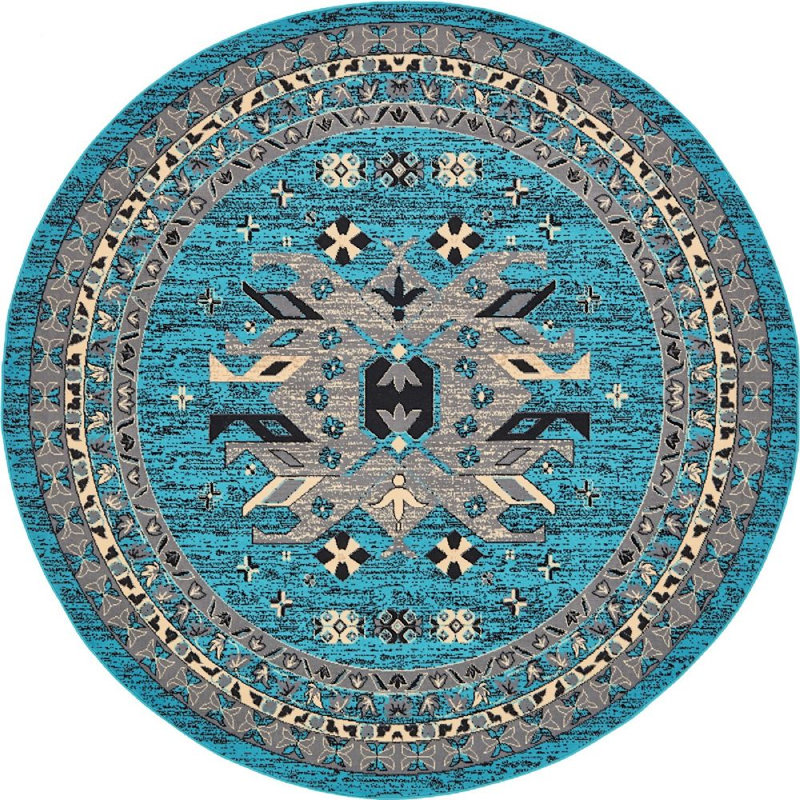 Tapis turquoise Adonnis, Rond 8 pi
