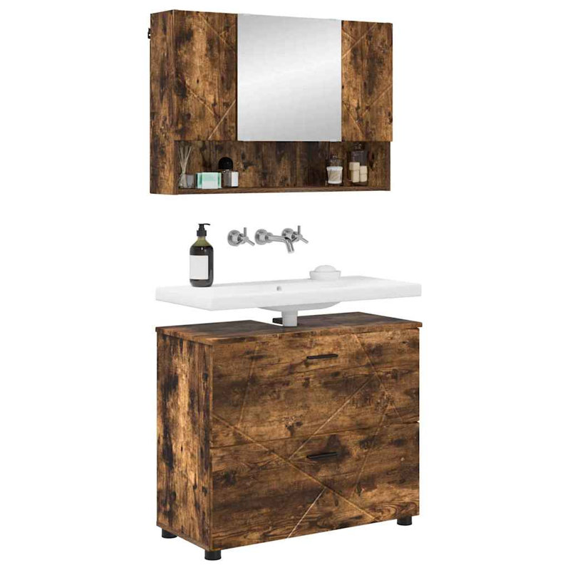 Bathroom Storage Furniture Set, Smoked Oak