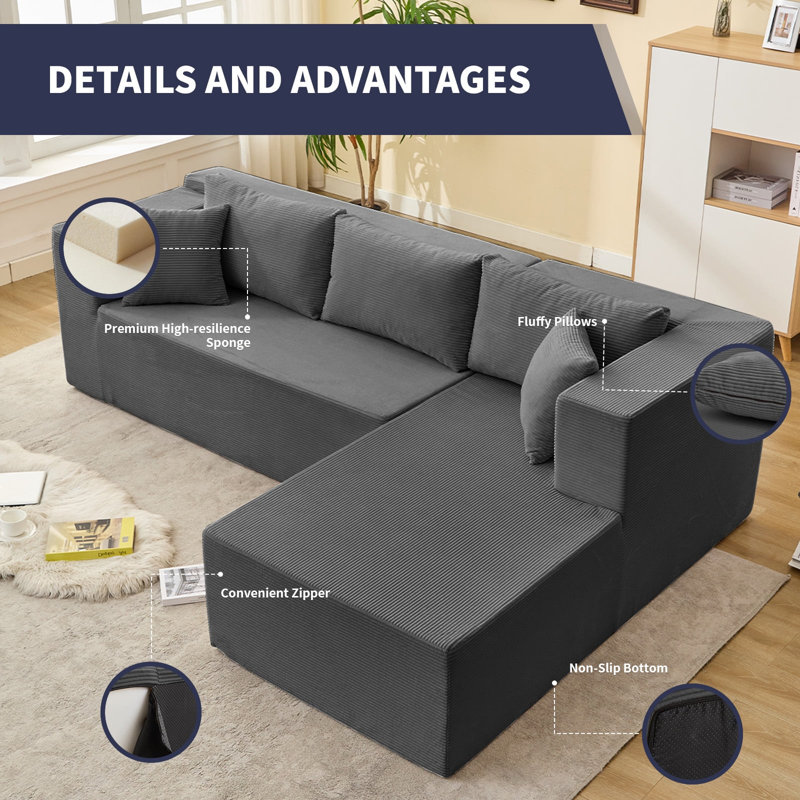 Canapé modulaire rembourré Bixton Boneless Ebern Designs, Gris foncé