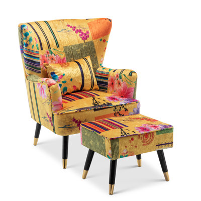 Upholstered With Footstool Wingback Chair