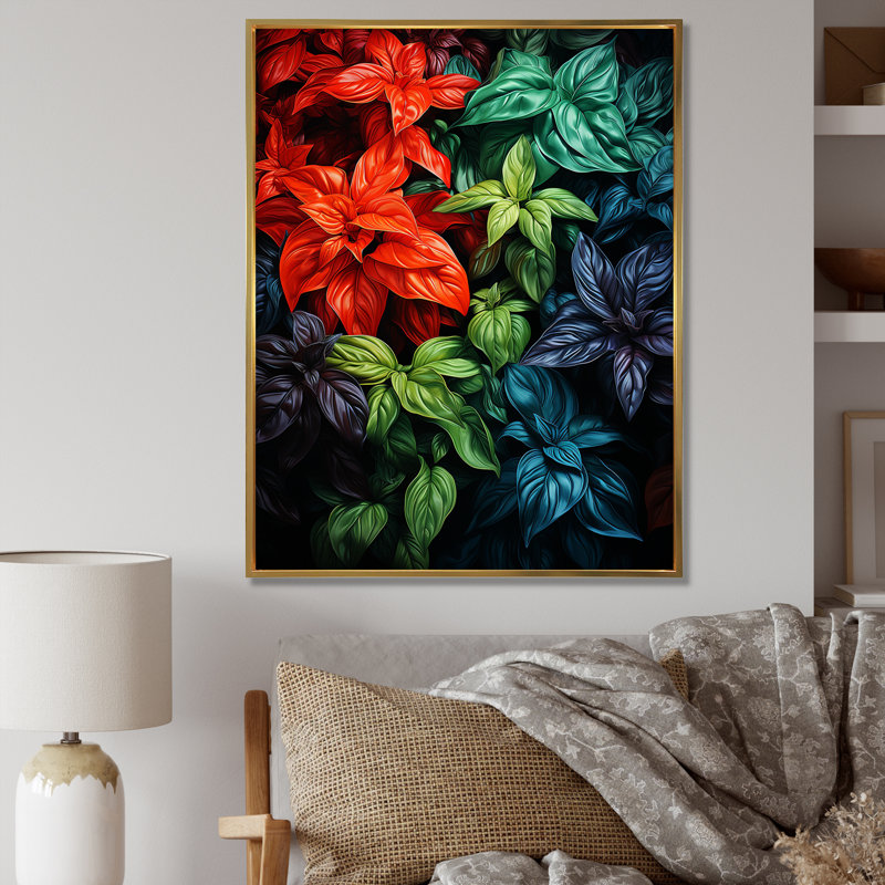 «Herbs Basil Vibrance 5 - Floral Herbs», art mural, Cadre flottant doré, H 20 po x l 12 po x P 1 po