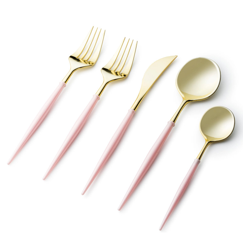 Disposable Noble Collection Flatware Set, Gold/Blush Pink