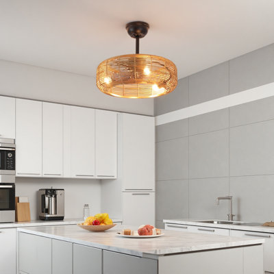 Ventilateur de plafond rustique en rotin 20 po avec lumière DEL, télécommande et moteur réversible pour chambre à coucher, salon ou salle à manger