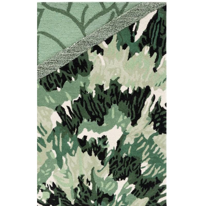 Tapis vert en laine touffeté à la main Tilleigh, Rectangle 6 pi x 9 pi