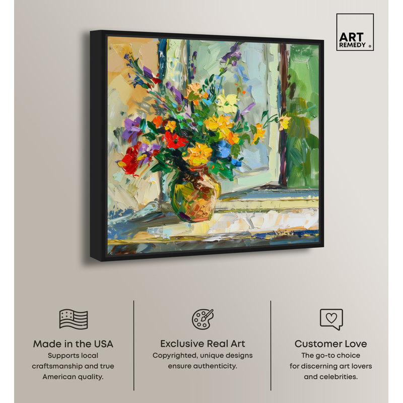 Vincent Van Gogh Inspired Floral Canvas Print with Black Frame, 13" x 13"