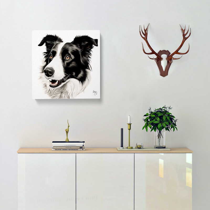 Border Collie Drawing - Wrapped Canvas - Framed Print, 35cm H x 35cm W x 3cm D