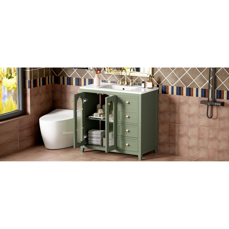 36-Inch Bathroom Vanity With Ample Countertop Space, 3 Drawers - Stylish Design 36" Drawers, Adjustable Shelves Solid Wood Construction