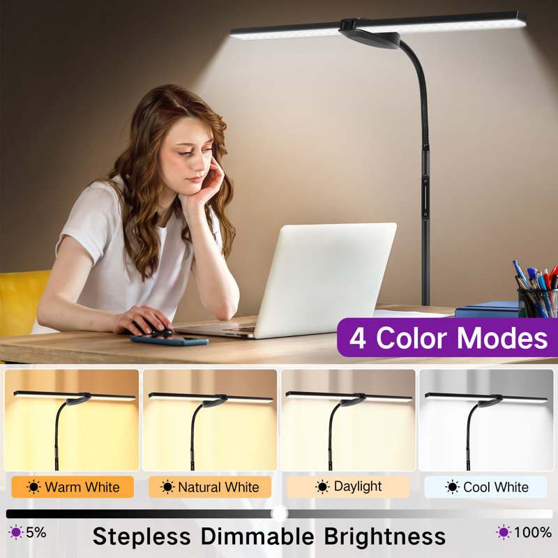 68.5" LED Dimmable Standing Lamp with Double Head,18W Super Bright LED Floor Lamp with Remote, Black