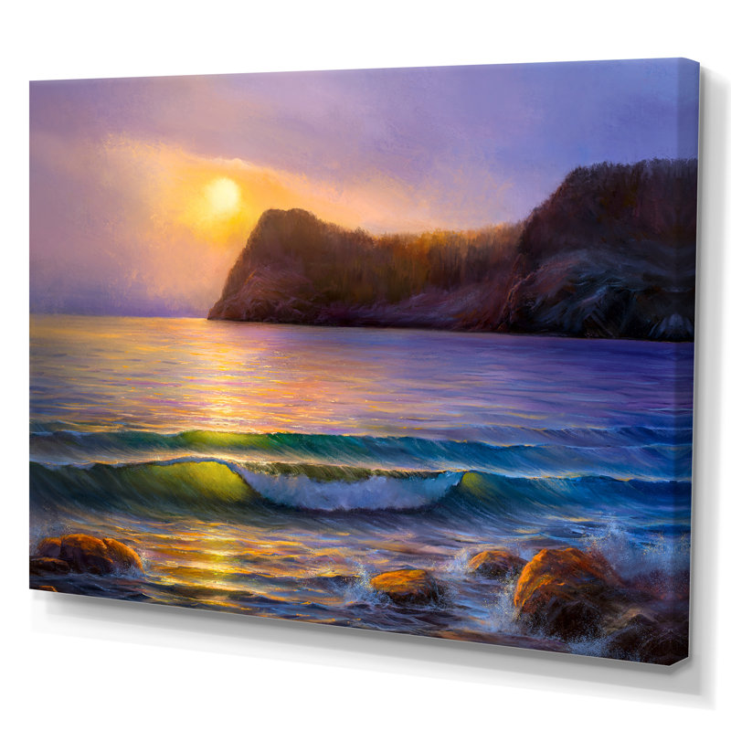 Morning Sunlight On The Sea Waves VII - Décoration murale nautique et côtière en toile, H 8 po x l 12 po x P 1 po