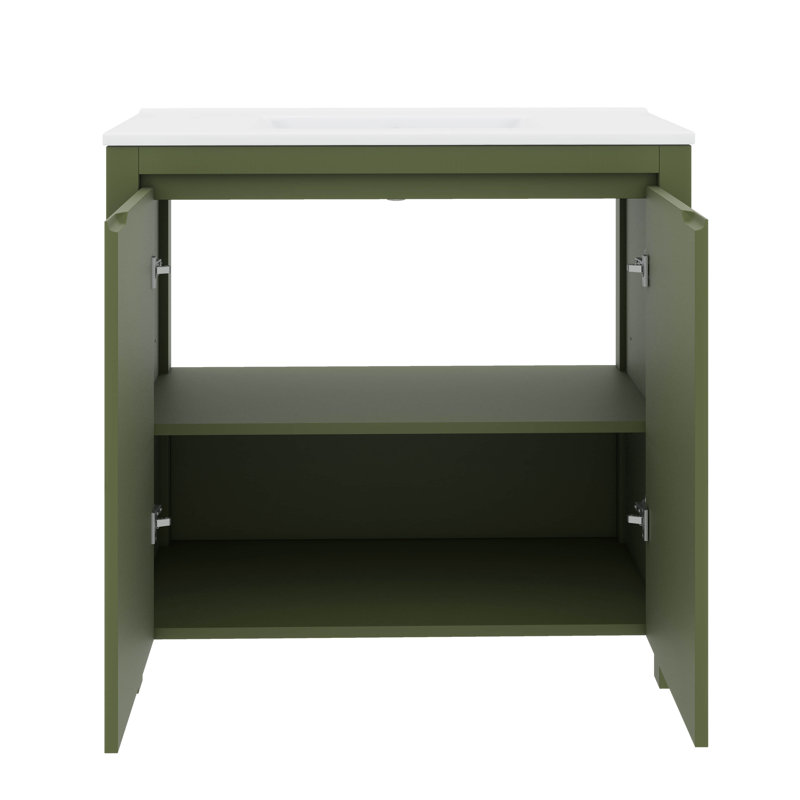 Meuble-lavabo 36 po, meuble-lavabo de ferme avec lavabo en céramique, ensemble de rangement pour salle de bain, Vert olive