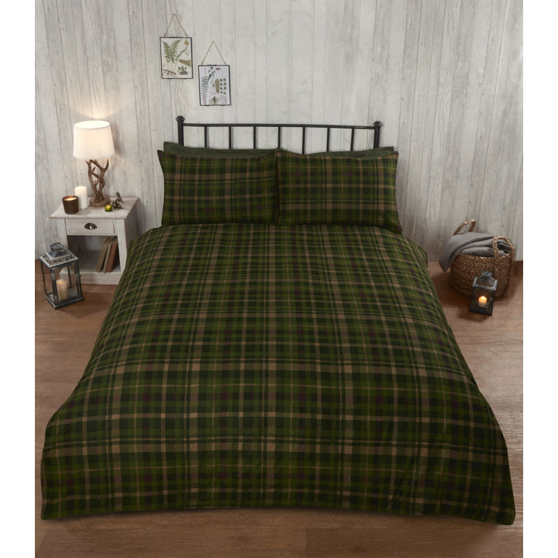 Stag & Wreath Winter Brushed Cotton Duvet Cover Set, Double Duvet Cover + 2 Standard Pillowcases, Green