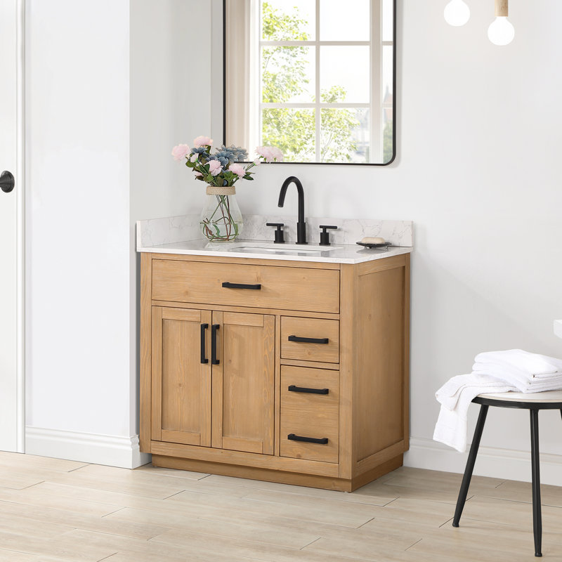 Ensemble de meuble-lavabo simple 36 po Gavino, Marron clair, Noir mat