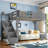 Twin Size Solid Wood Loft Bed with Built-in Wardrobe, Storage & Bedside Shelves, Full Guardrails, Stairs, No Box Spring, White-891814670-891814669