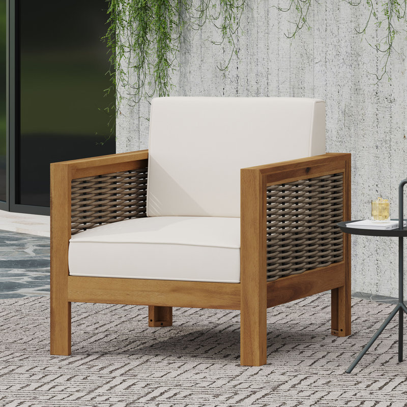 Chaise de patio avec coussins Oxly, Teck / beige