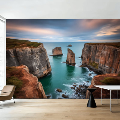Peel and Stick Wallpaper Stack rocks photographed sunrise dramatic coastline Pembrokeshire Wall Murals 100"H x 144"W Removable PVC Wall Paper Self-Adhesive Wall Decor for Bedroom Living Room Home Office