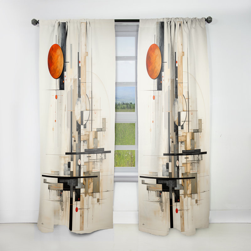 Vicaro Beige Suprematism Harmonic Equilibrium III - Modern Curtain - Velvet Room Darkening - 1 Panel, 52" W x 63" L