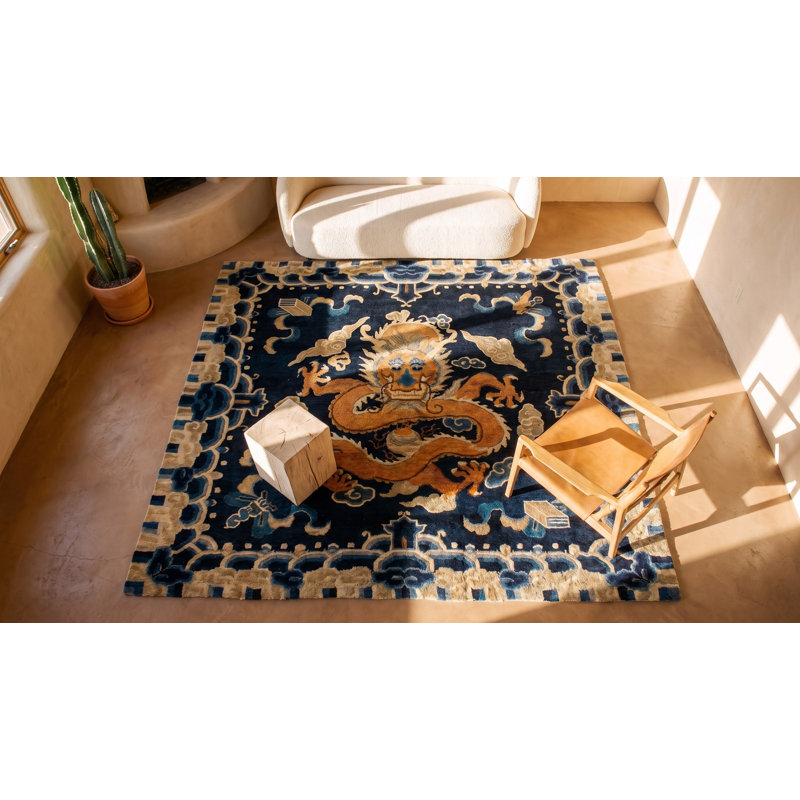 Tapis ningxia bleu antique à motif de nuage chinois