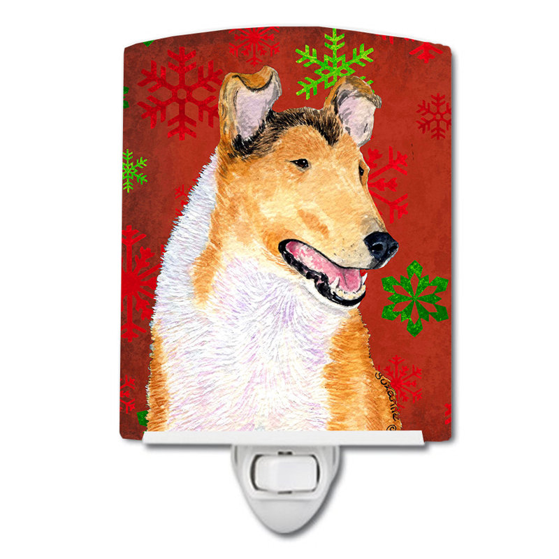 Éclairage pour nuit en céramique collie smooth flocons de noël
