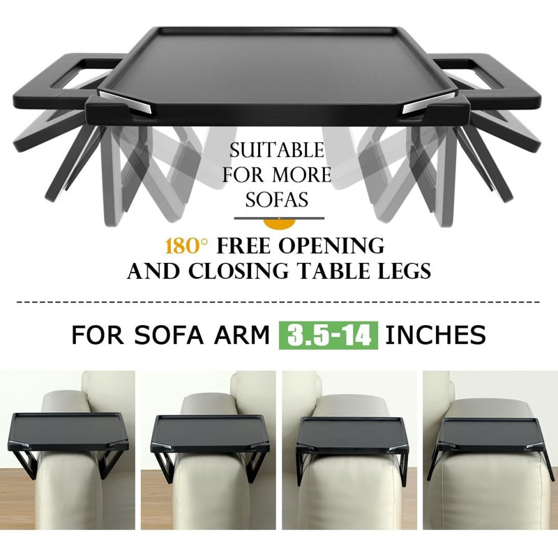 Upgraded Couch Arm Tray Table With Dual Phone Holder - Multi-Functional Sofa Armrest Tray For Drinks, Snacks, Tablets - Sturdy Design With Non-Slip Surface For Home Use