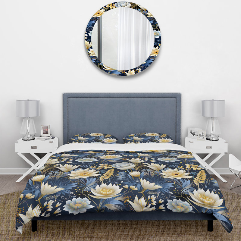 Blue Tribal Elegance Floral Pattern I - Ensemble de housse de couette à motif floral