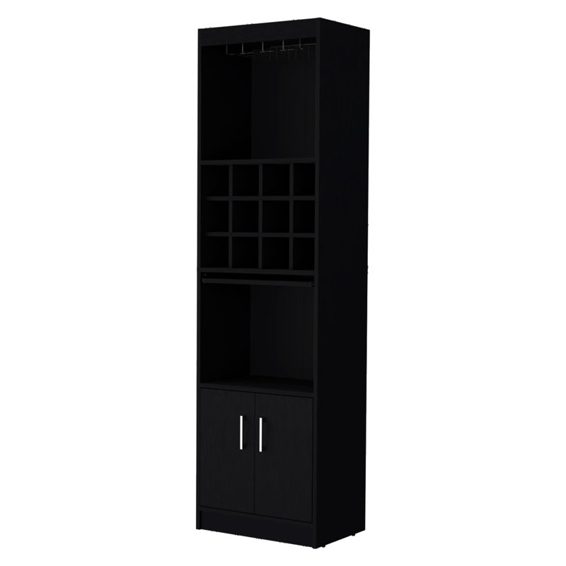 Black Bar Cabinet With Organized Storage - Engineered Wood, 20X13.3X71.1 Inches, 15 Shelves Wine Extra 2 Doors, Black