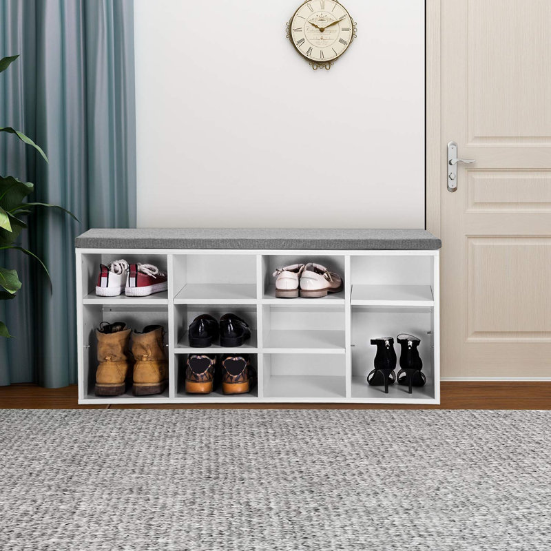 Upholstered Storage Bench, White