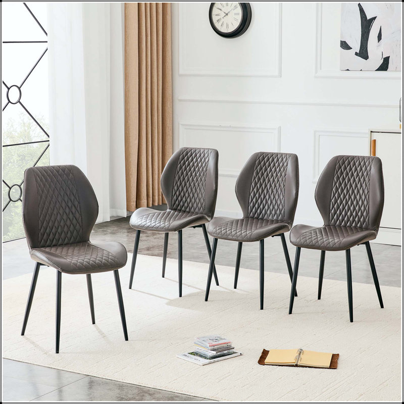 Chaise de salle à manger matelassée en polyuréthane gris foncé foncé - ensemble de 4