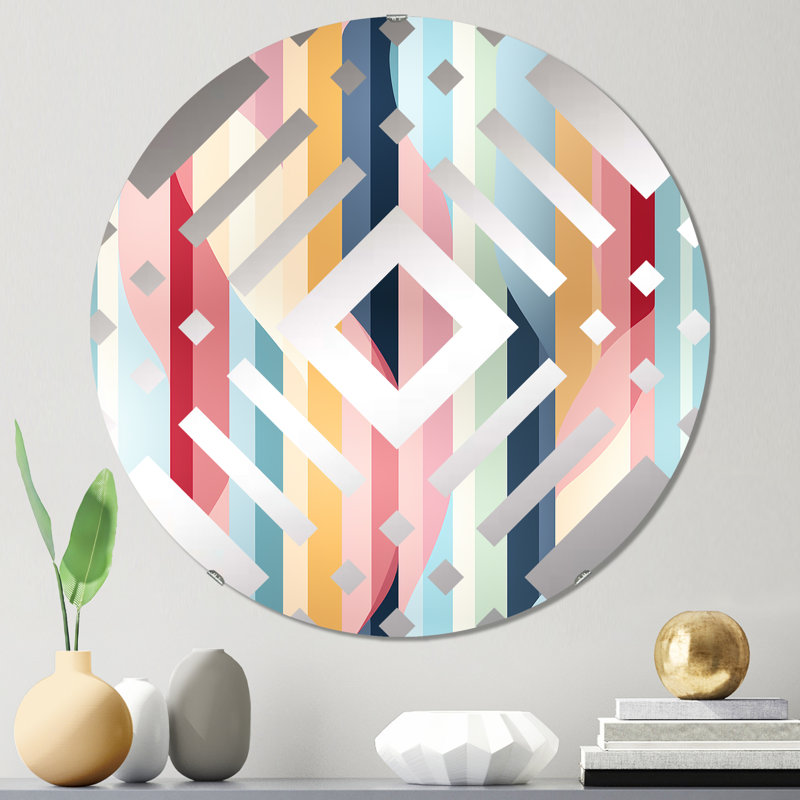 Rétro rayures pastel et motif tourbillon - Miroir décoratif diamant, 31,4 po x 31,4 po