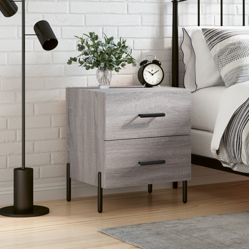 40cm W Iron Bedside Table, Grey Sonoma, Set of 2